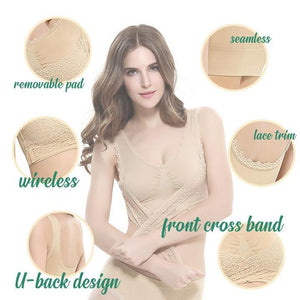 Front Cross Side Buckle Wireless Lace Bra